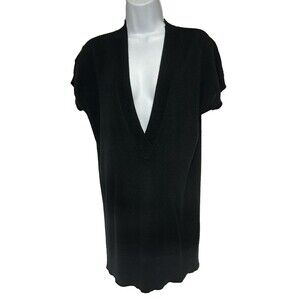 Magaschoni Women's Size L 100% Cashmere Black V Neck Layer Over Soft Cozy Luxury